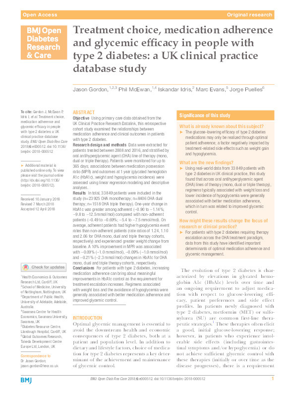 Treatment choice, medication adherence and glycemic efficacy in people with type 2 diabetes: a UK clinical practice database study Thumbnail