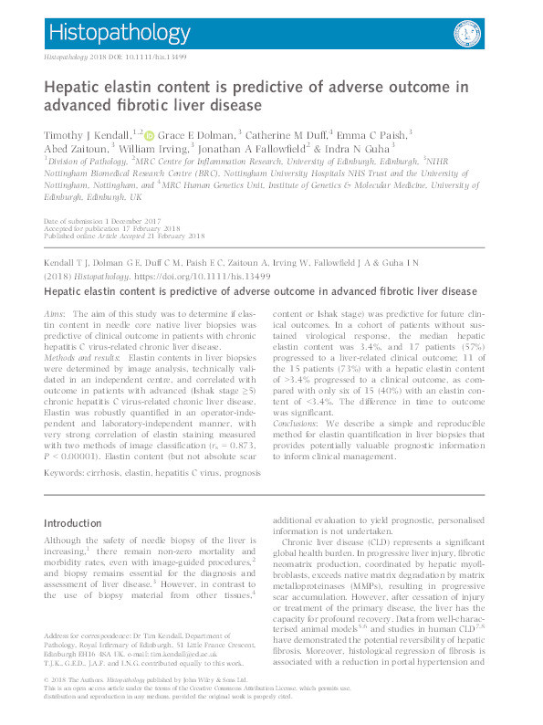 Hepatic elastin content is predictive of adverse outcome in advanced fibrotic liver disease Thumbnail