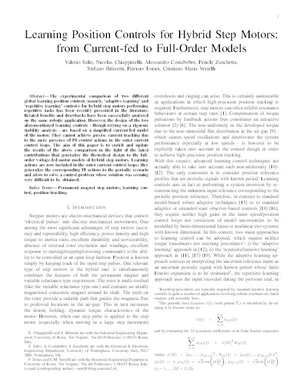 Learning position controls for hybrid step motors: from current-fed to full-order models Thumbnail