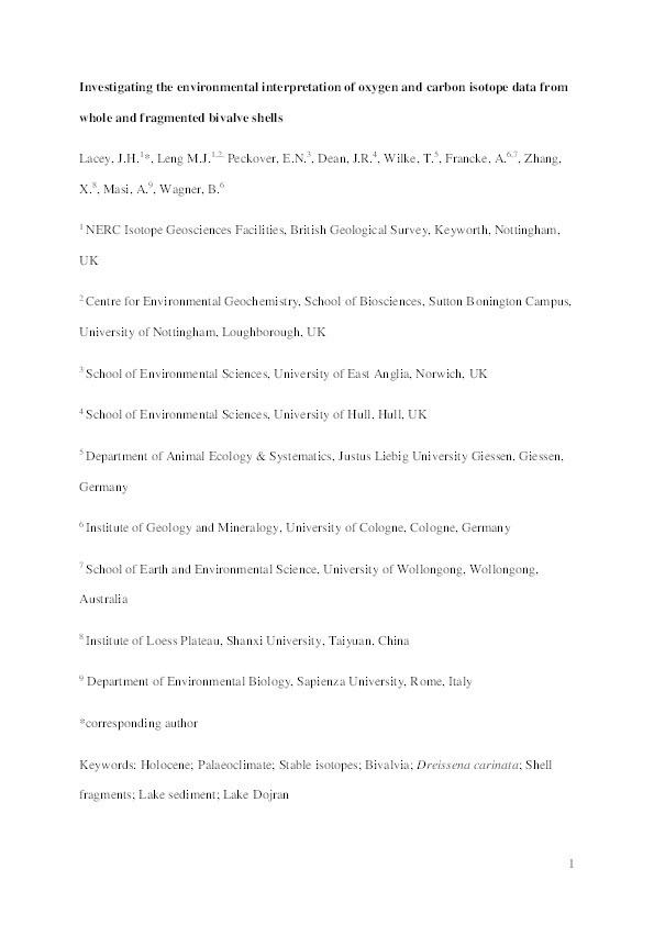 Investigating the environmental interpretation of oxygen and carbon isotope data from whole and fragmented bivalve shells Thumbnail