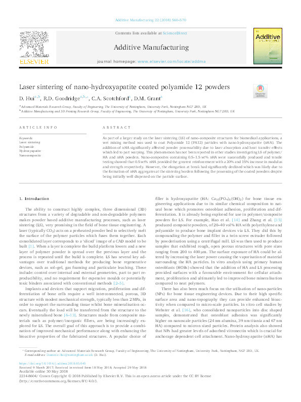 Laser sintering of nano-hydroxyapatite coated polyamide 12 powders Thumbnail