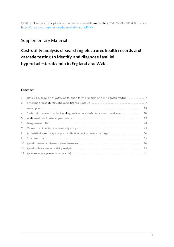 Cost-utility analysis of searching electronic health records and cascade testing to identify and diagnose familial hypercholesterolaemia in England and Wales Thumbnail