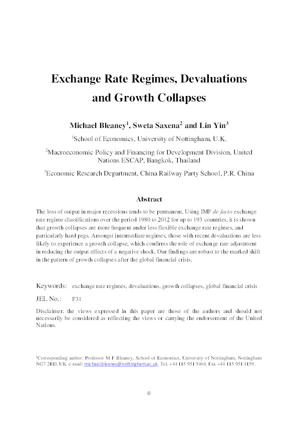 Exchange rate regimes, devaluations and growth collapses Thumbnail