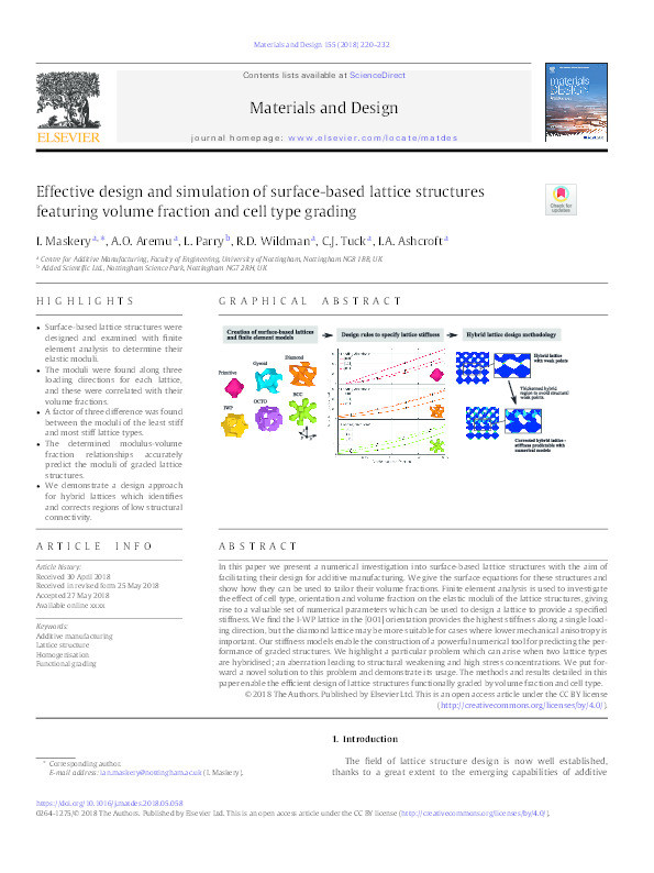 Effective design and simulation of surface-based lattice structures featuring volume fraction and cell type grading Thumbnail