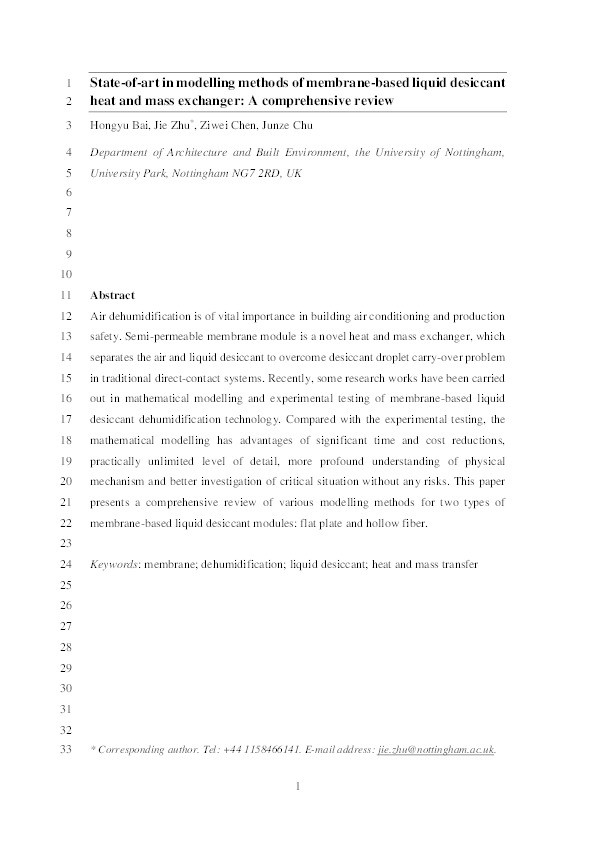 State-of-art in modelling methods of membrane-based liquid desiccant heat and mass exchanger: a comprehensive review Thumbnail
