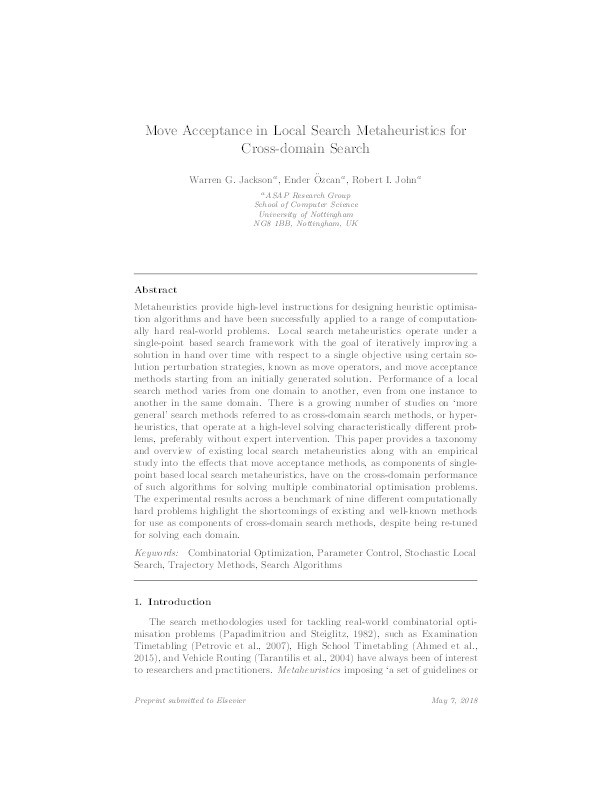 Move acceptance in local search metaheuristics for cross-domain search Thumbnail