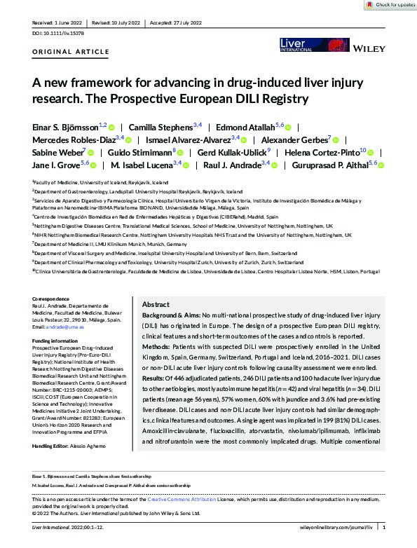 A new framework for advancing in drug-induced liver injury research. The Prospective European DILI Registry Thumbnail