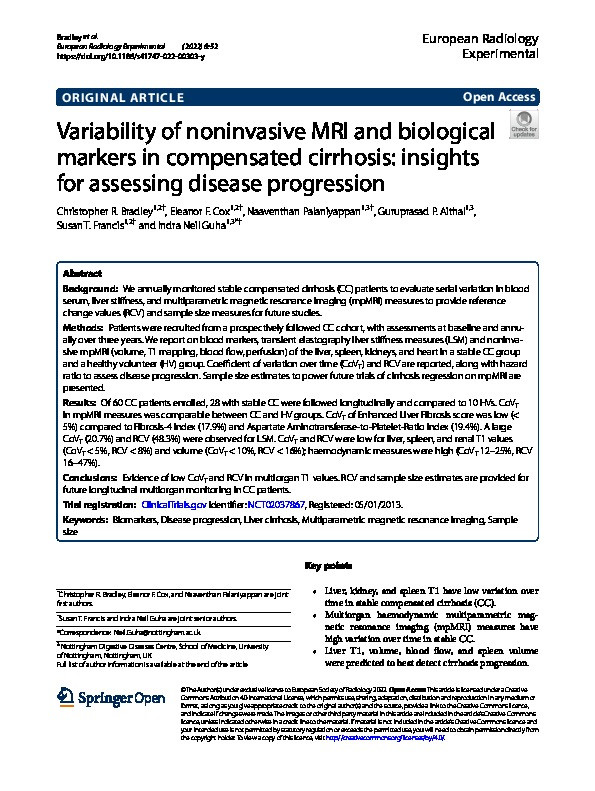 Variability of noninvasive MRI and biological markers in compensated cirrhosis: insights for assessing disease progression Thumbnail