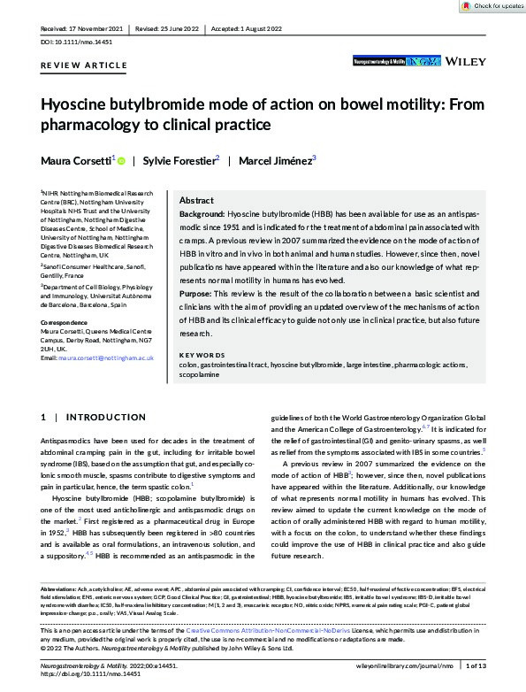 Hyoscine butylbromide mode of action on bowel motility: From pharmacology to clinical practice Thumbnail