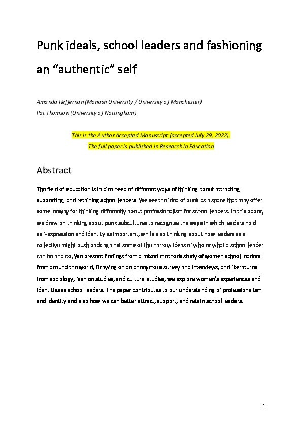 Punk ideals, school leaders and fashioning an “authentic” self Thumbnail