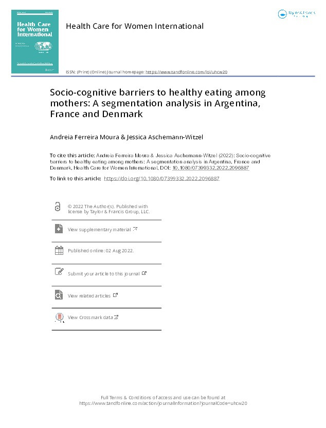 Socio-cognitive barriers to healthy eating among mothers: A segmentation analysis in Argentina, France, and Denmark Thumbnail