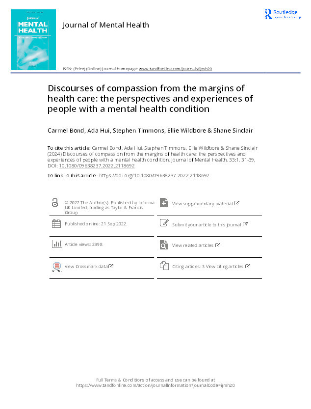 Discourses of compassion from the margins of health care: the perspectives and experiences of people with a mental health condition Thumbnail
