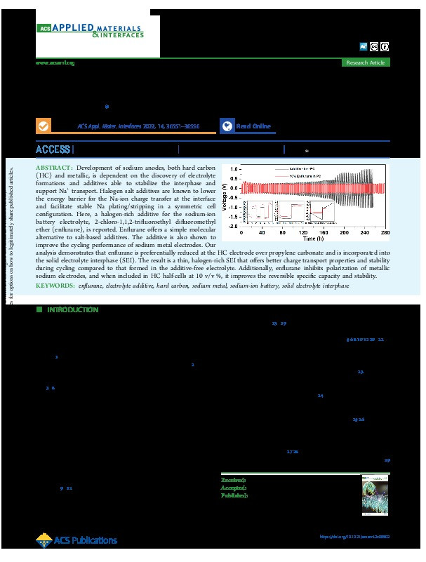 Enflurane Additive for Sodium Negative Electrodes Thumbnail