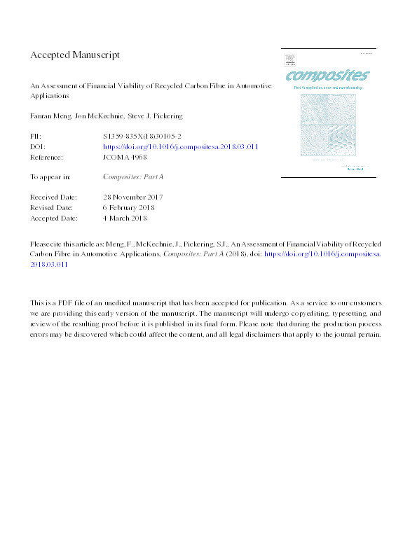 An assessment of financial viability of recycled carbon fibre in automotive applications Thumbnail