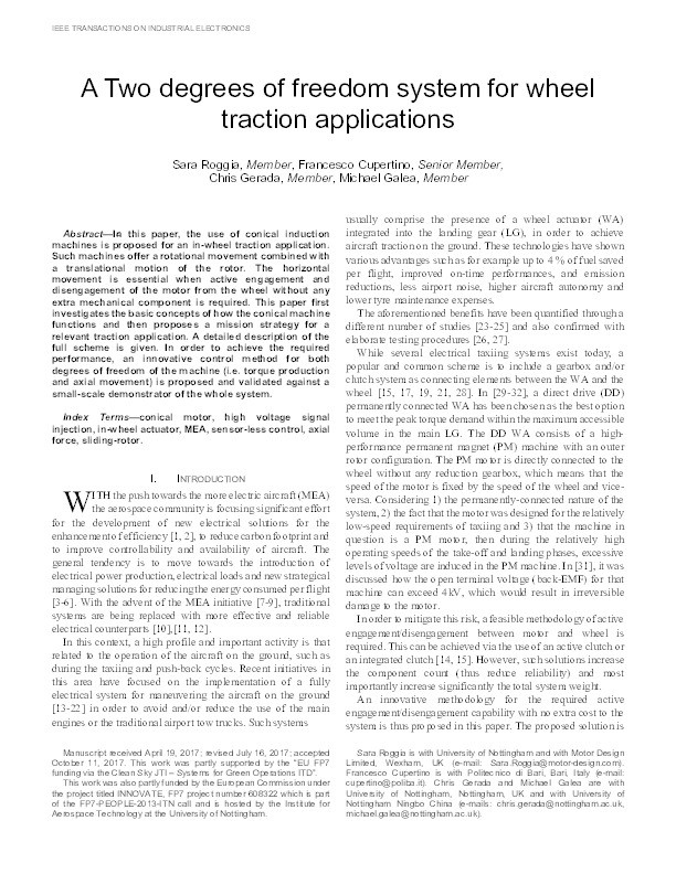 A two degrees of freedom system for wheel traction applications Thumbnail