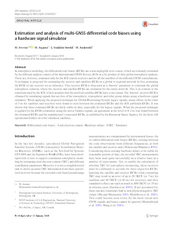 Estimation and analysis of multi-GNSS differential code biases using a hardware signal simulator Thumbnail