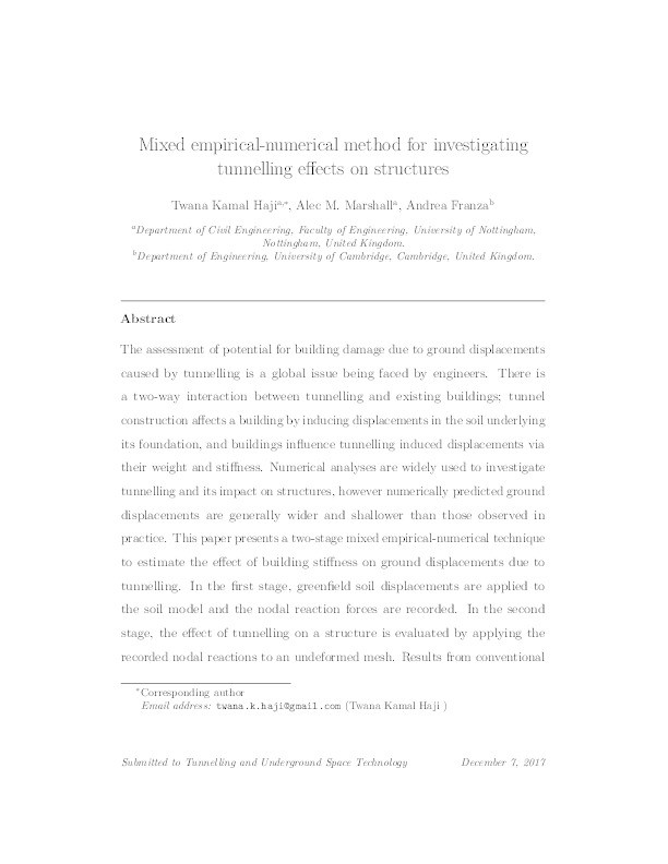 Mixed empirical-numerical method for investigating tunneling effects on structures Thumbnail