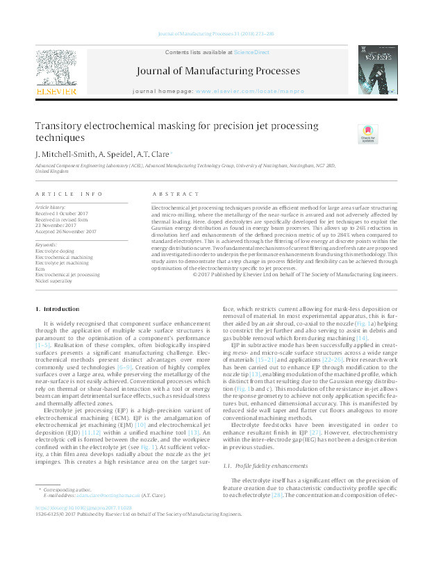 Transitory electrochemical masking for precision jet processing techniques Thumbnail