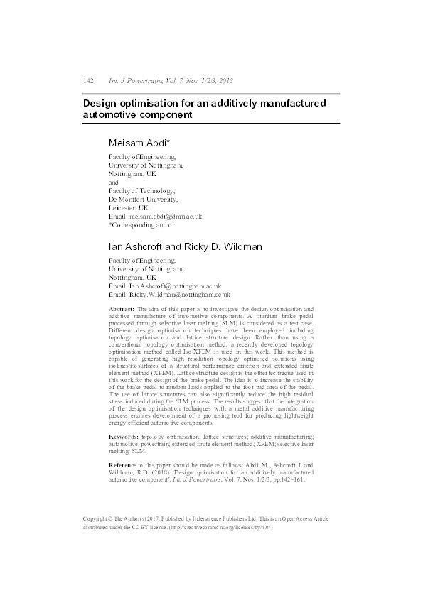 Design optimization for an additively manufactured automotive component Thumbnail