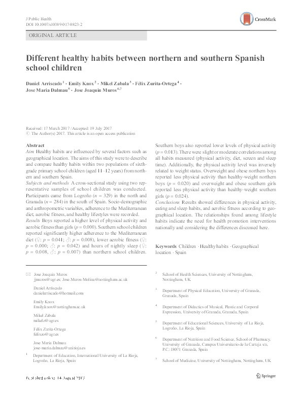 Different healthy habits between northern and southern Spanish school children Thumbnail