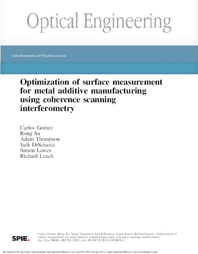 Optimization of surface measurement for metal additive manufacturing using coherence scanning interferometry Thumbnail