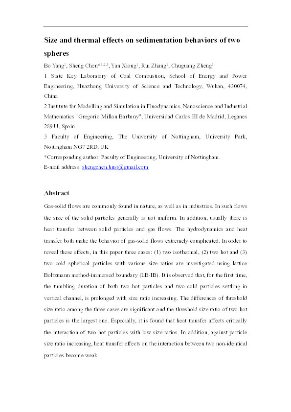 Size and thermal effects on sedimentation behaviors of two spheres Thumbnail