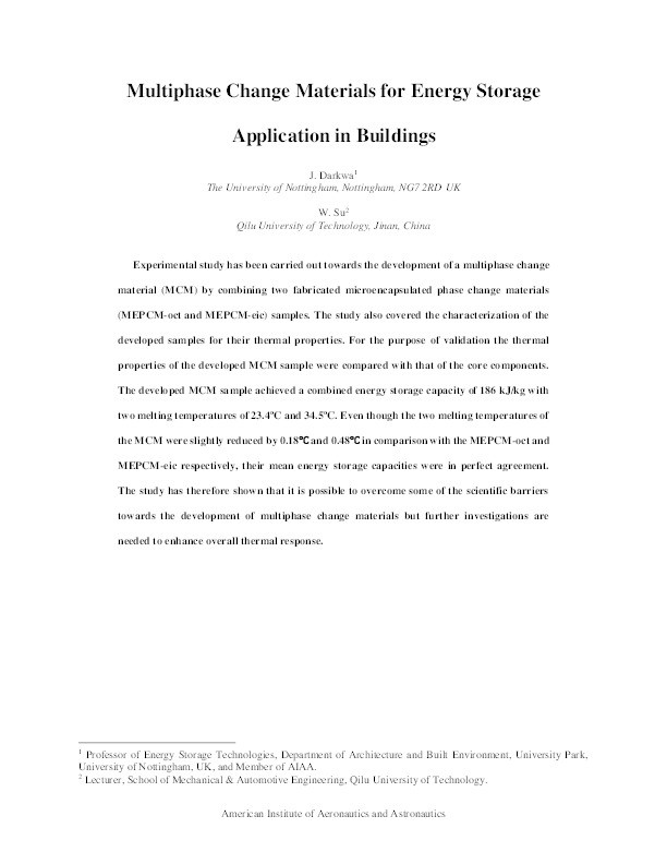 Multiphase change materials for energy storage application in buildings Thumbnail
