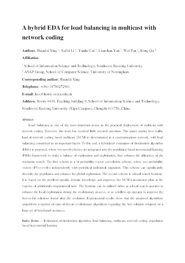 A hybrid EDA for load balancing in multicast with network coding Thumbnail