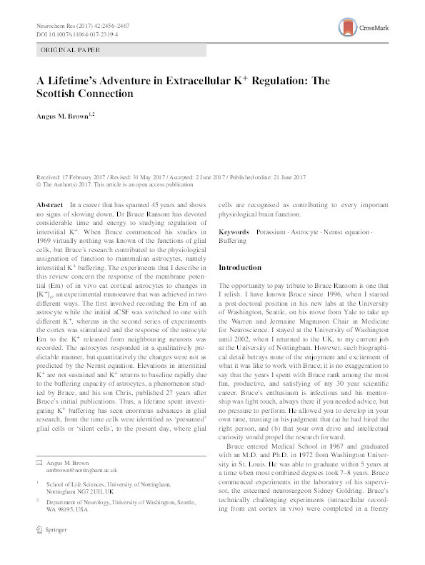 A lifetime’s adventure in extracellular K+ regulation: the Scottish connection Thumbnail
