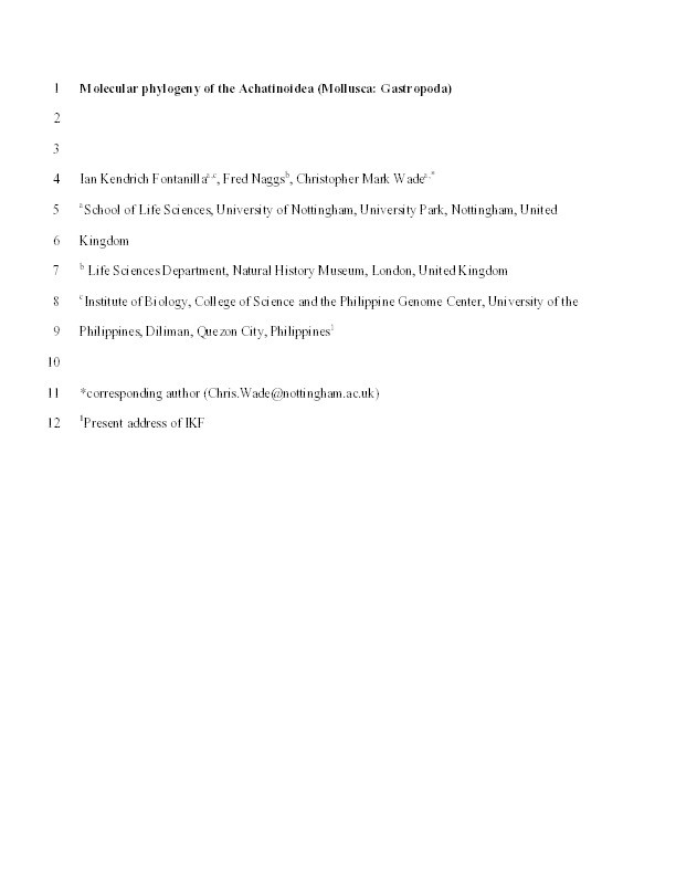 Molecular phylogeny of the Achatinoidea (Mollusca: Gastropoda) Thumbnail