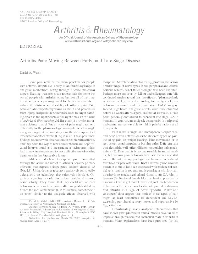 Arthritis pain: moving between early- and late- stage disease Thumbnail