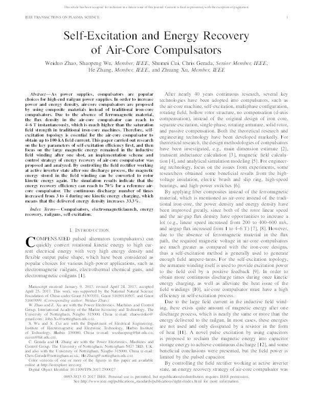 Self-excitation and energy recovery of air-core compulsators Thumbnail