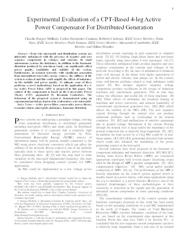 Experimental evaluation of a CPT-based 4-leg active power compensator For distributed generation Thumbnail