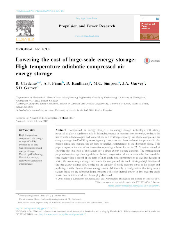 Lowering the cost of large-scale energy storage: high temperature adiabatic compressed air energy storage Thumbnail