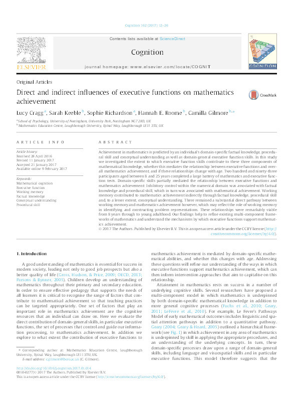 Direct and indirect influences of executive functions on mathematics achievement Thumbnail