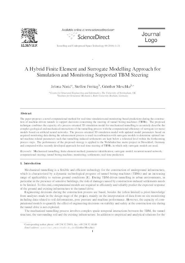 A hybrid finite element and surrogate modelling approach for simulation and monitoring supported TBM steering Thumbnail