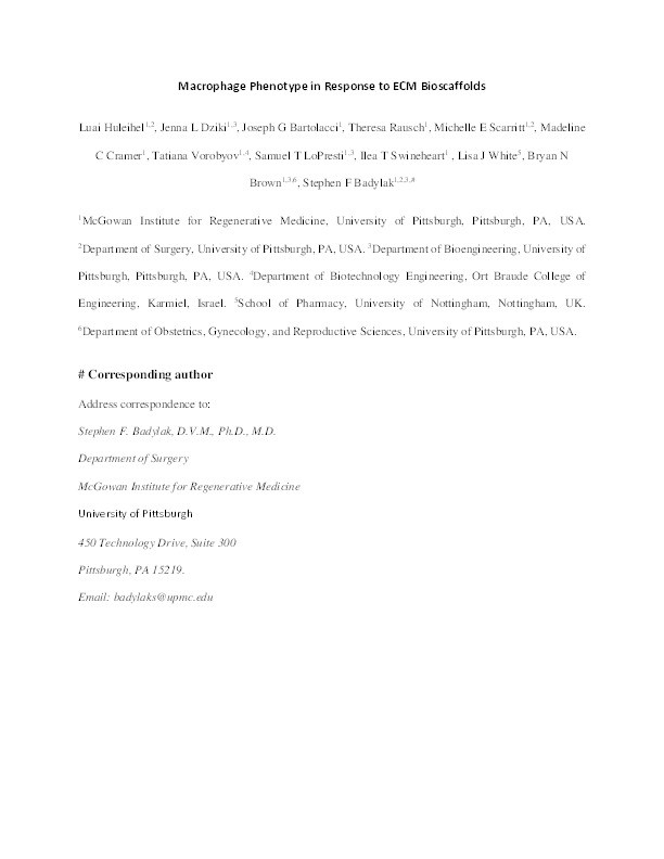 Macrophage phenotype in response to ECM bioscaffolds Thumbnail