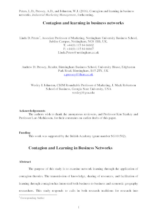 Contagion and learning in business networks Thumbnail