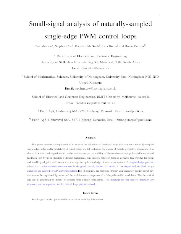 Small-signal analysis of naturally-sampled single-edge PWM control loops Thumbnail