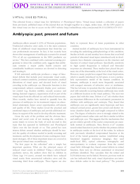 Amblyopia: past, present and future Thumbnail