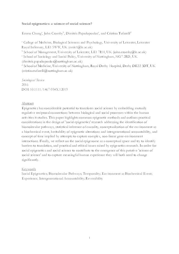 Social epigenetics: a science of social science? Thumbnail