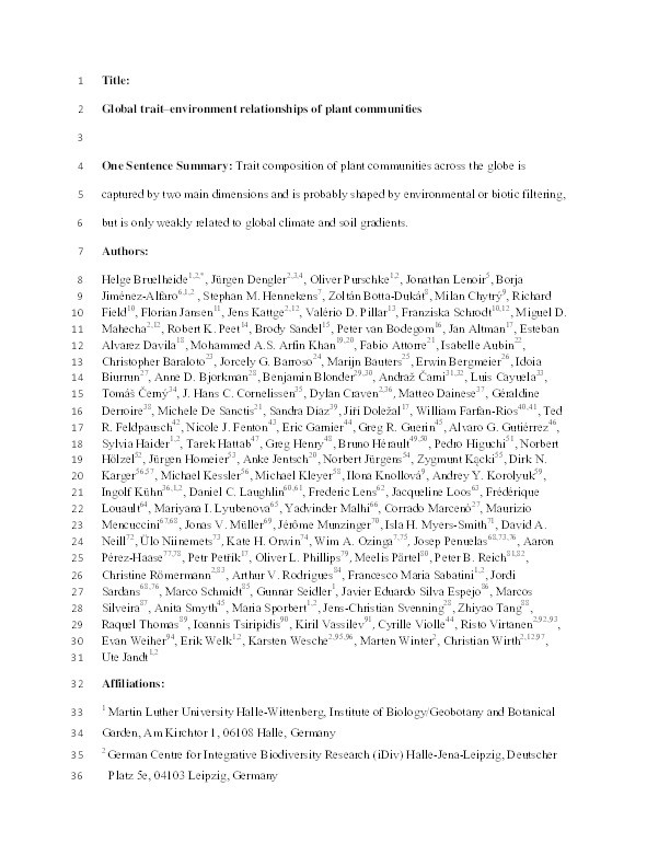 Global trait–environment relationships of plant communities Thumbnail