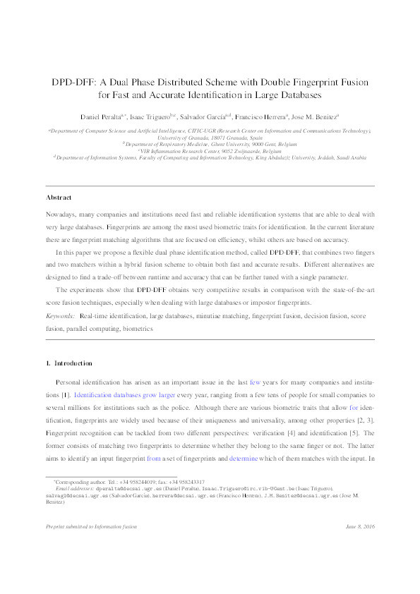 DPD-DFF: a dual phase distributed scheme with double fingerprint fusion for fast and accurate identification in large databases Thumbnail