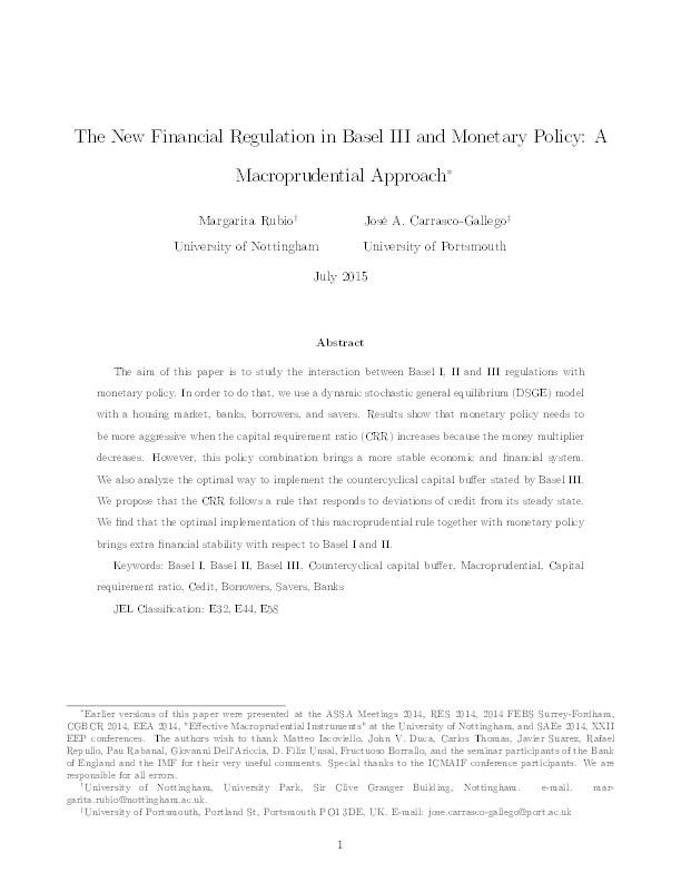 The new financial regulation in Basel III and monetary policy: A macroprudential approach Thumbnail