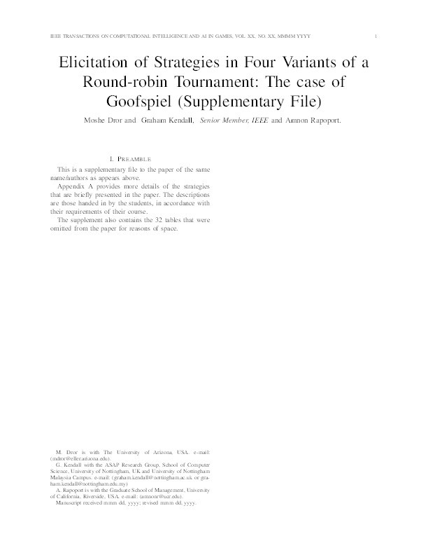 Elicitation of strategies in four variants of a round-robin tournament: the case of Goofspiel Thumbnail