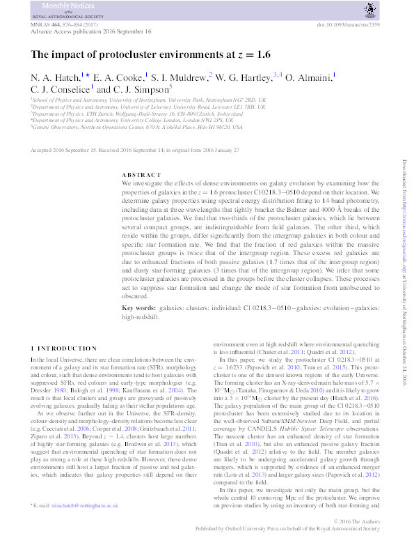 The impact of protocluster environments at z = 1.6 Thumbnail