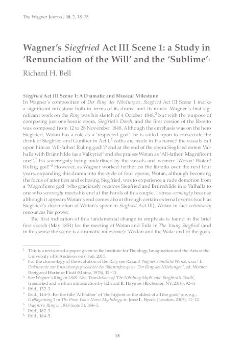 Wagner's Siegfried act III scene 1: a study in 'renunciation of the will' and the 'sublime' Thumbnail