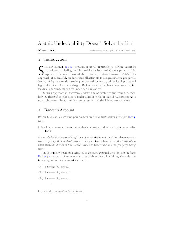 Alethic undecidability doesn’t solve the Liar Thumbnail