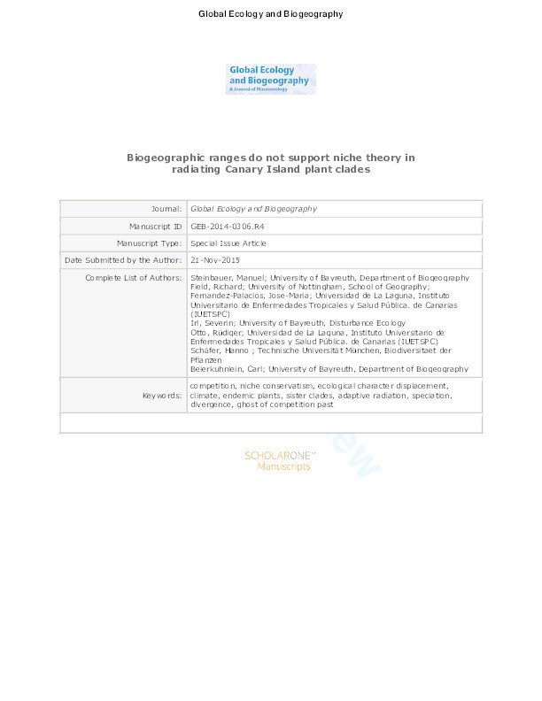 Biogeographic ranges do not support niche theory in radiating Canary Island plant clades Thumbnail
