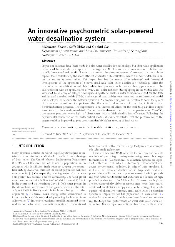 An innovative psychometric solar-powered water desalination system Thumbnail